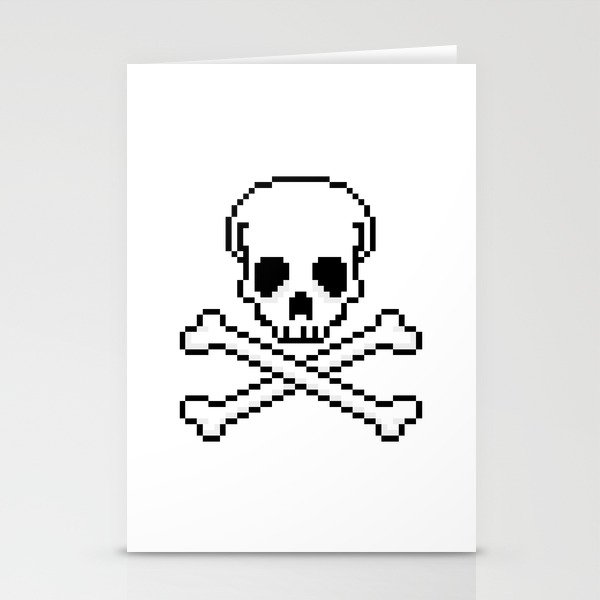 Pixel Skull And Crossbones. Stationery Cards