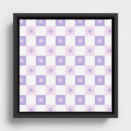 Flower Checkered Pattern Purple Framed Canvas