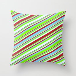 [ Thumbnail: Red, Light Sky Blue, Green, and Light Cyan Colored Striped/Lined Pattern Throw Pillow ]