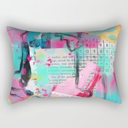 Turquoise, pink and yellow digital acrylic watercolor collage design Rectangular Pillow