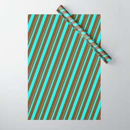 [ Thumbnail: Aqua and Brown Colored Lined/Striped Pattern Wrapping Paper ]