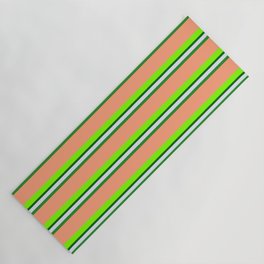 [ Thumbnail: Colorful Lavender, Forest Green, Light Salmon, Chartreuse, and Dark Green Colored Lined Pattern Yoga Mat ]