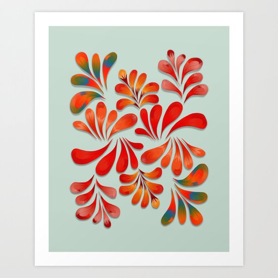 Floral Dance in Red Art Print