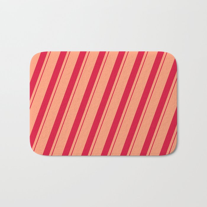 Light Salmon and Crimson Colored Lined Pattern Bath Mat