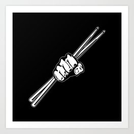 Drummer Power - Drum Sticks Fist Art Print | Fist, Drum, Rock, Punch, Musician, Drawing, Pair, Rockandroll, Percussion, Logo 
