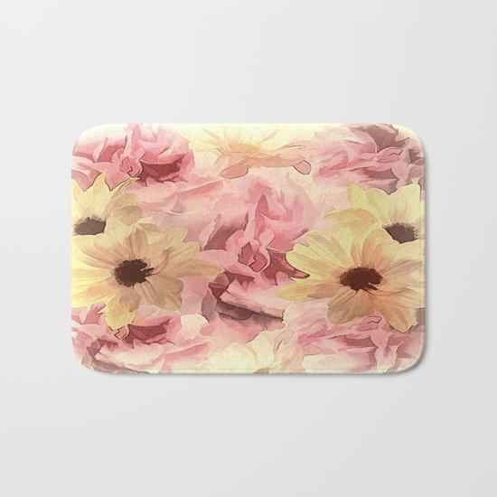 Soft Hazy Day Spring Floral Bouquet Bath Mat