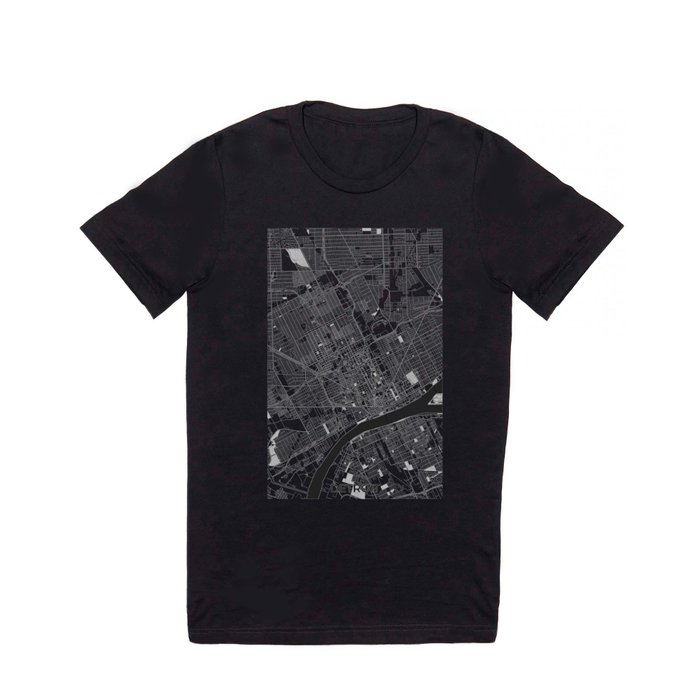 Detroit Map Gray T Shirt