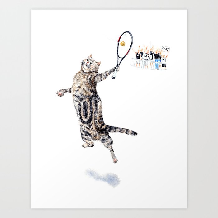 Cat Playing Tennis Art Print