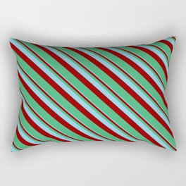[ Thumbnail: Sky Blue, Dark Red & Sea Green Colored Striped Pattern Rectangular Pillow ]