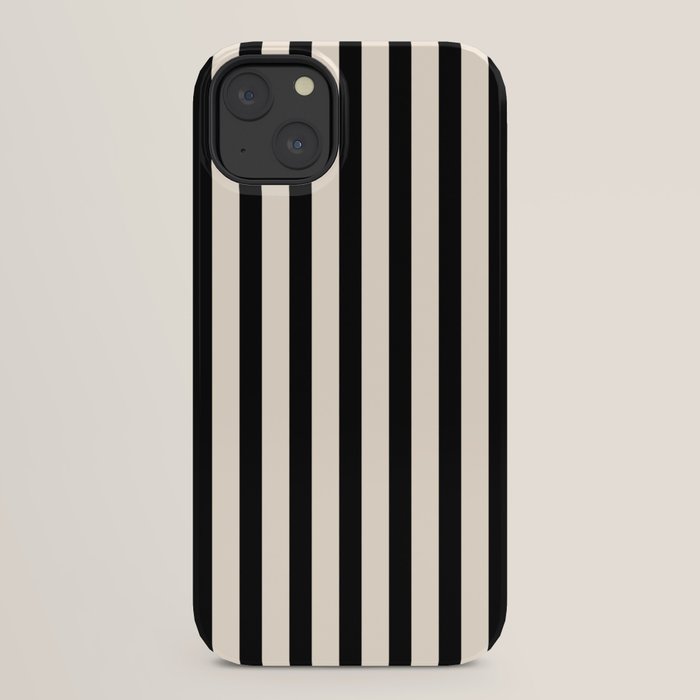 Fine Stripes Vertical Minimalist Pattern in Black and Almond Cream