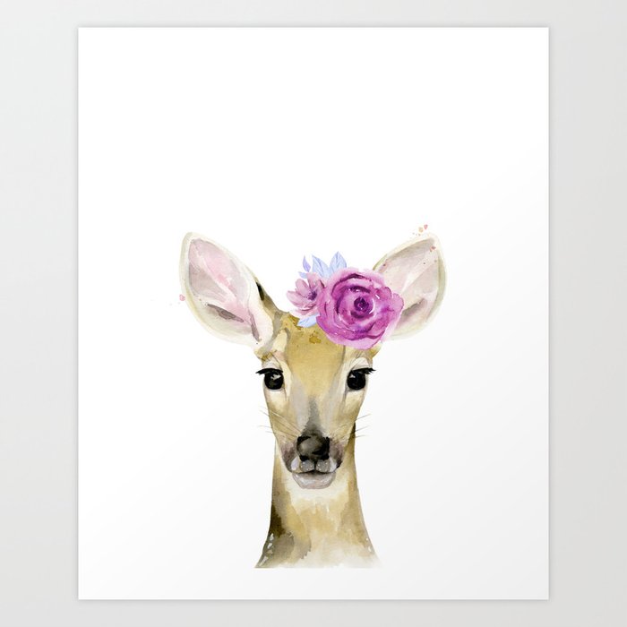 Discover the motif FAWN WITH FLOWERS by Art by ASolo as a print at TOPPOSTER