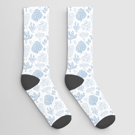 Pale Blue Coral Silhouette Pattern Socks