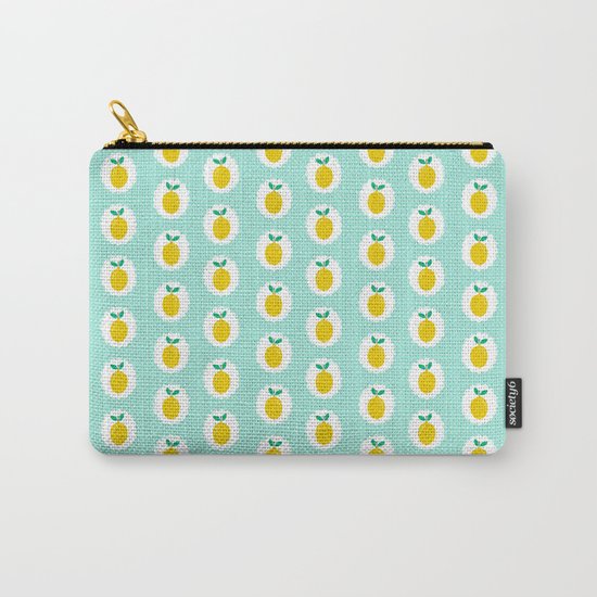 Lemons pastel mint white yellow summer fruit tropical lemonade vacation trendy pattern food print Carry-All Pouch