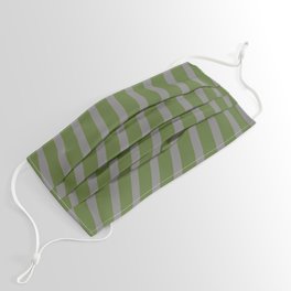 [ Thumbnail: Dark Olive Green & Gray Colored Stripes Pattern Face Mask ]