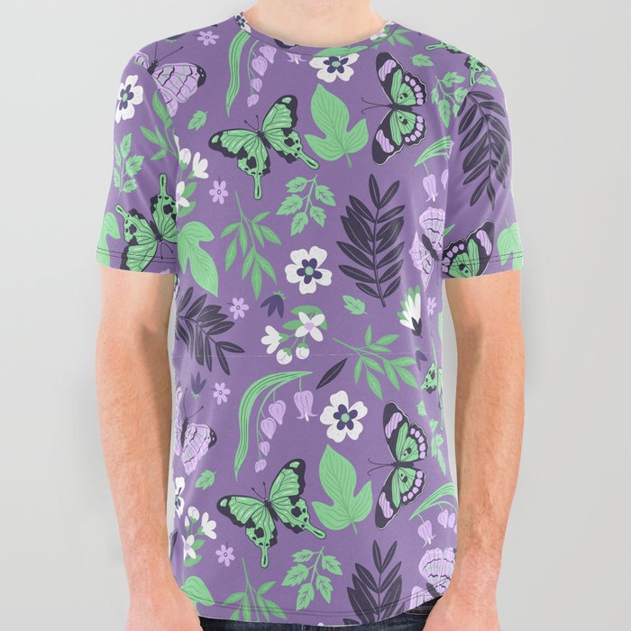 Flowers and butterflies All Over Graphic Tee
