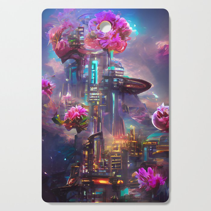 Alien Floral Metropolis  Cutting Board