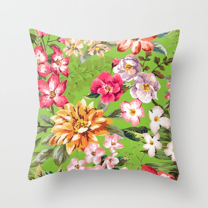 Florality (Green) Throw Pillow