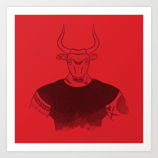 Angry Young Minotaur - RED Art Print