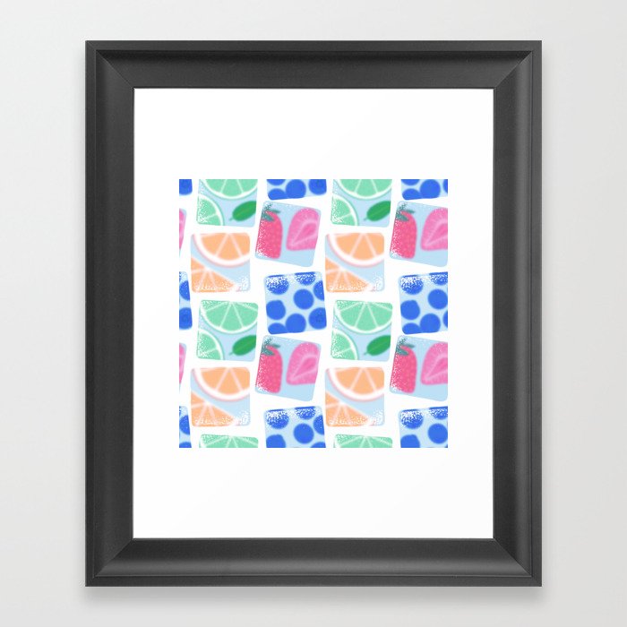 Summer fruit ice cube seamless pattern illustration Framed Art Print