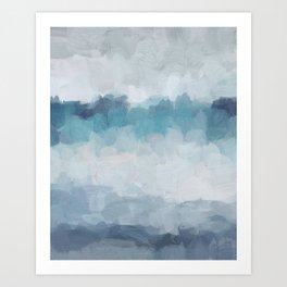 Stormy Seas - Aqua Teal Turquoise Sky Blue White Gray Abstract Art Modern Painting Art Print