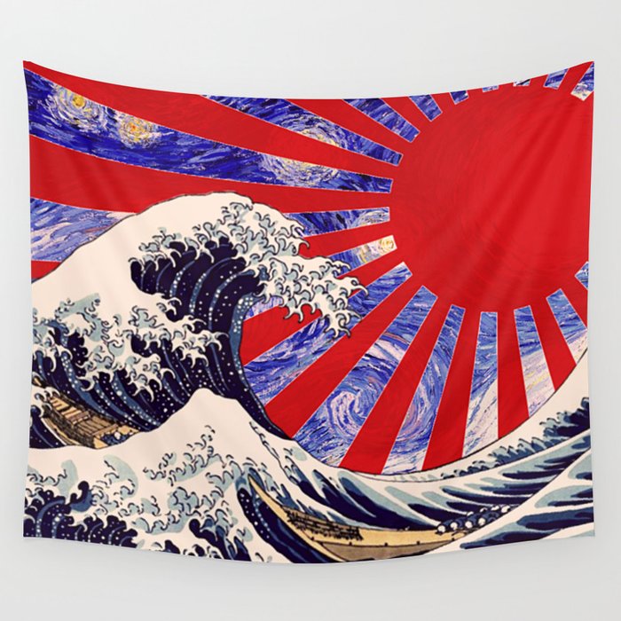 Starry Night Rising Sun Flag Japan Great Wave Off Kanagawa Wall
