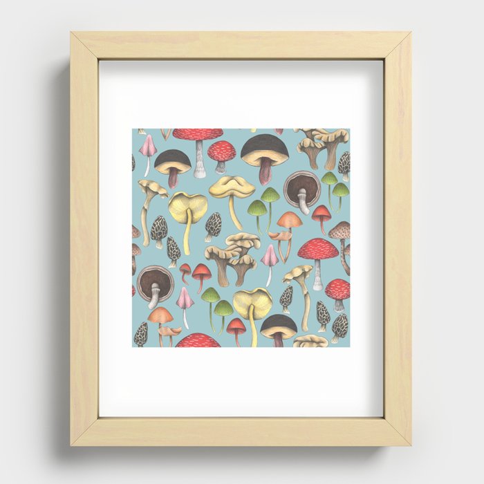 Wild Mushrooms Fantasy Blue Recessed Framed Print