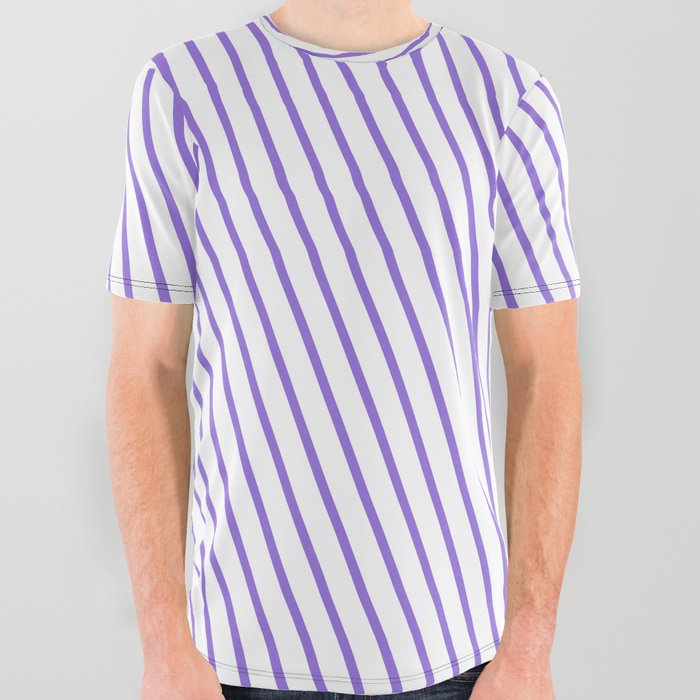 White and Purple Colored Lines Pattern All Over Graphic Tee