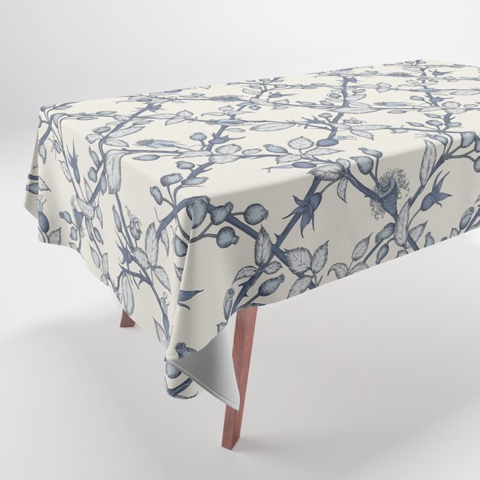 Blue Rose Hips Trellis Tablecloth