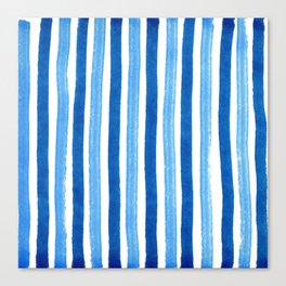Vertical blue and white striped pattern - watercolor stripes Canvas Print