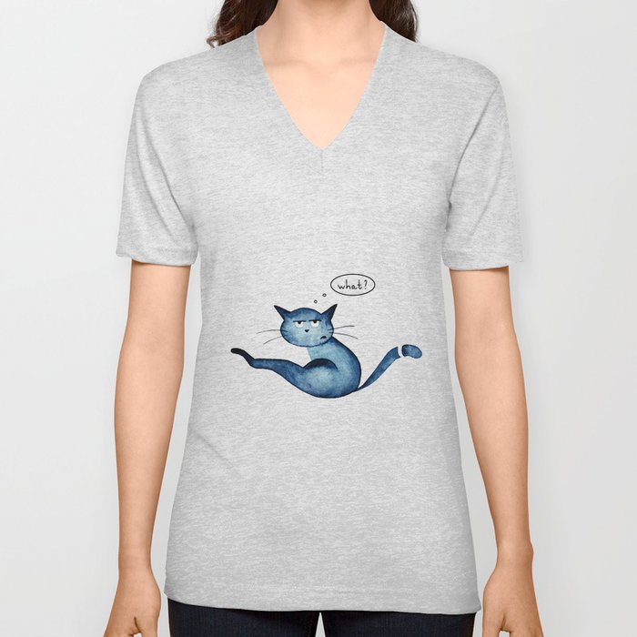 Grumpy blue cat  V Neck T Shirt