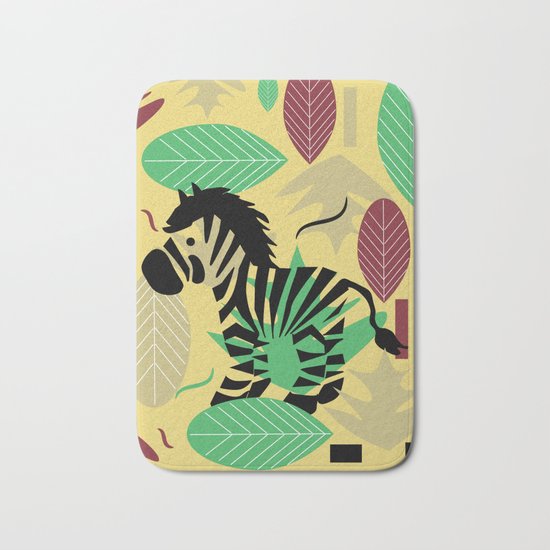 Zebra with leaves and dots Bath Mat