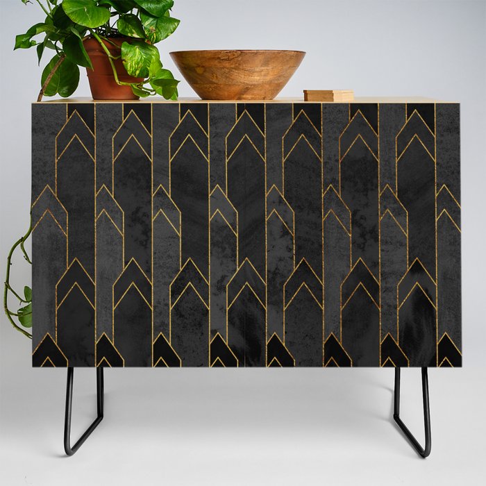  Charcoal Black and Grey Stone Towers Credenza