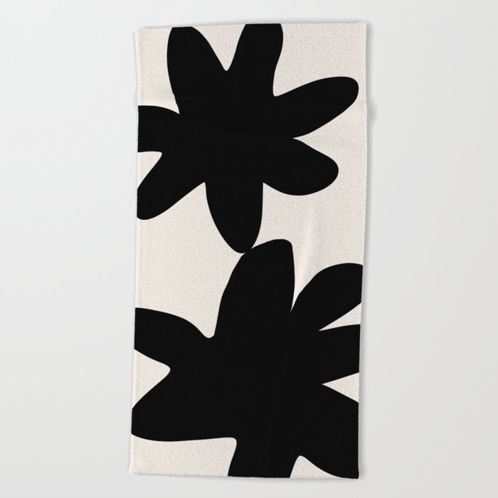 Two Flowers, Black Ivory, Simple and Minimal Beach Towel