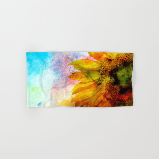 Sunflower on colorful watercolor background- Flowers on #Society6 Hand & Bath Towel