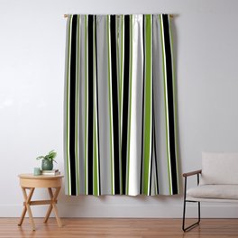 [ Thumbnail: Dark Gray, Green, White & Black Colored Lines/Stripes Pattern Blackout Curtain ]