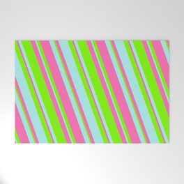 [ Thumbnail: Green, Turquoise & Hot Pink Colored Lines Pattern Welcome Mat ]