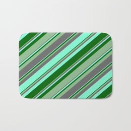 [ Thumbnail: Dim Gray, Aquamarine, Dark Green, and Dark Sea Green Colored Lines/Stripes Pattern Bath Mat ]