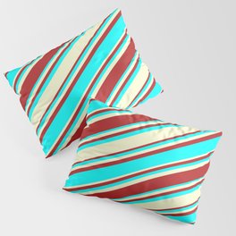 [ Thumbnail: Red, Cyan, and Light Yellow Colored Stripes Pattern Pillow Sham ]