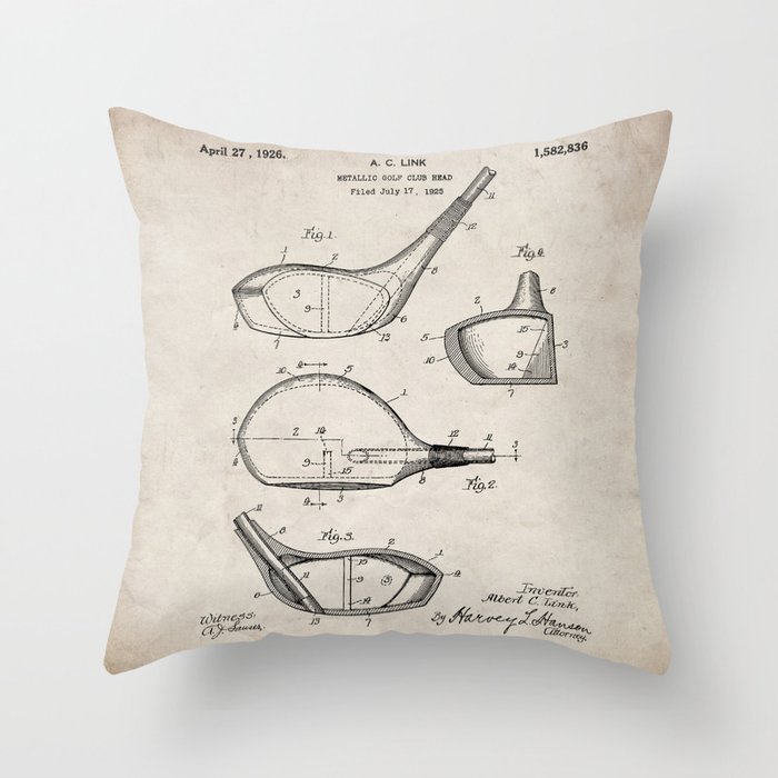 Golf Driver Patent - Golf Art - Antique Throw Pillow