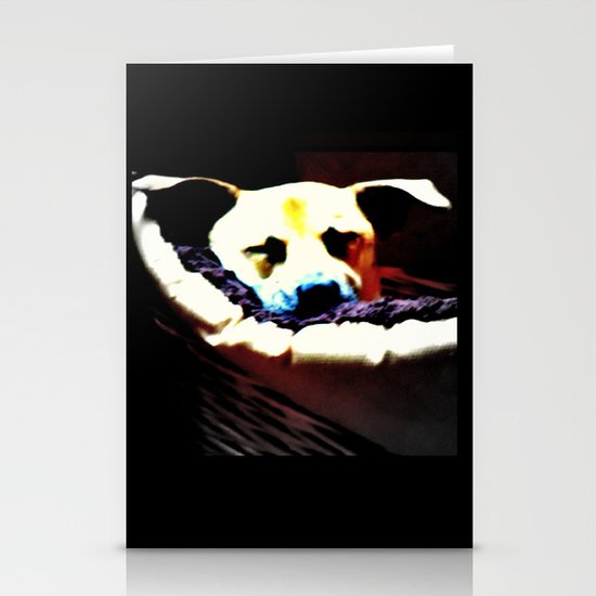 sleeping puppy stuck in basket Stationery Cards