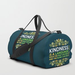Kindness Duffle Bag | Framedprints, Typography, Language, Growth, Friends, Marktwain, Yellow, Green, Digital, Nature 