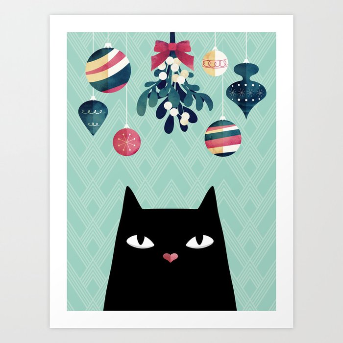 Mistletoe? (Black Cat) Art Print