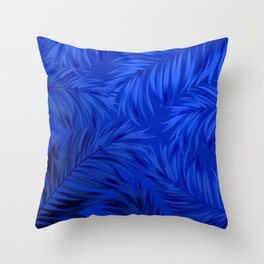 Palm Tree Fronds Brilliant Blue on Blue Hawaii Tropical Décor Throw Pillow