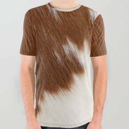 Brown Cowhide, Cow Skin Print Pattern Modern Cowhide Faux Leather All Over Graphic Tee