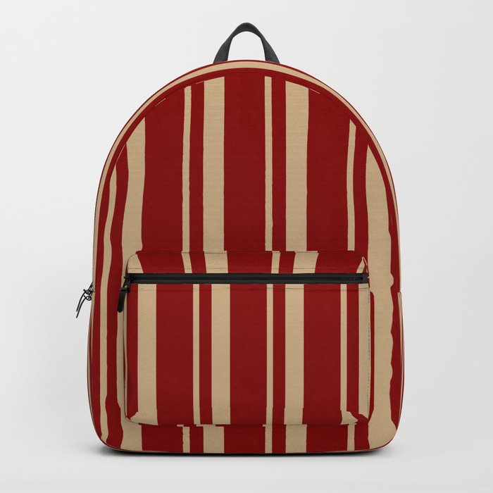 Tan and Dark Red Colored Lines/Stripes Pattern Backpack