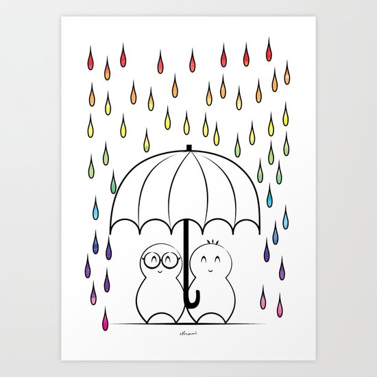 Mimos under Rainbow rain Art Print