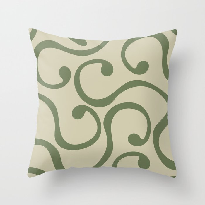  Reto Abstract Curvy lines pattern - Axolotl and Dark Vanilla Throw Pillow