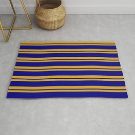 [ Thumbnail: Goldenrod & Blue Colored Striped/Lined Pattern Rug ]