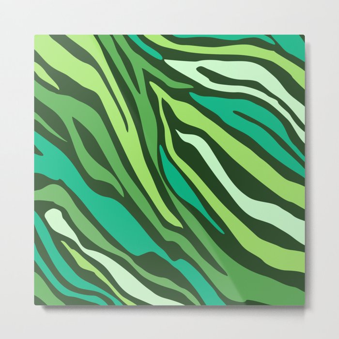 Mid Century Modern Zebra Print Pattern - Green Metal Print