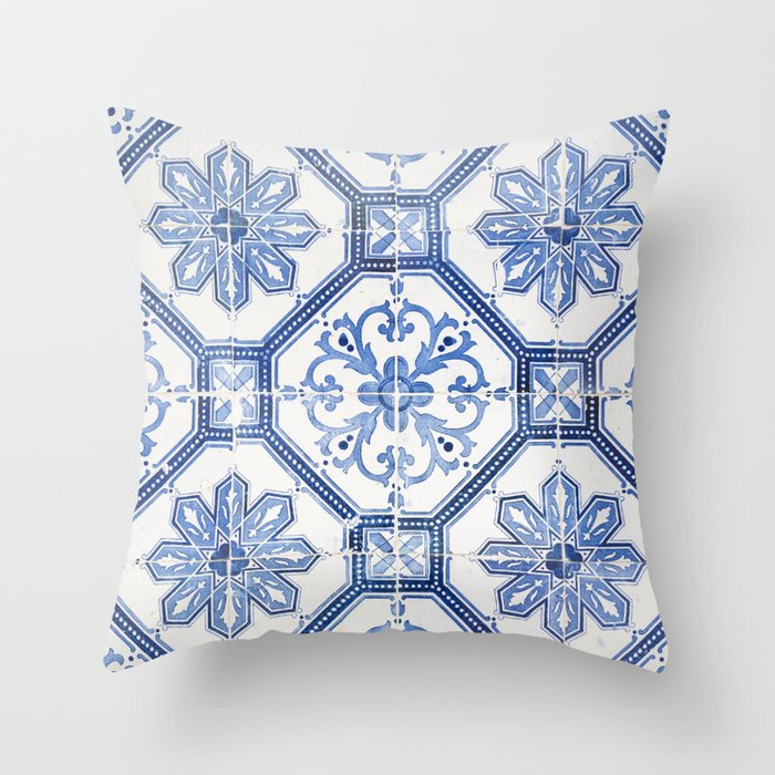 Blue Portugese Tile Pattern | Colorful Travel Photography in Portugal | Azulejos House Design Art Print Throw Pillow